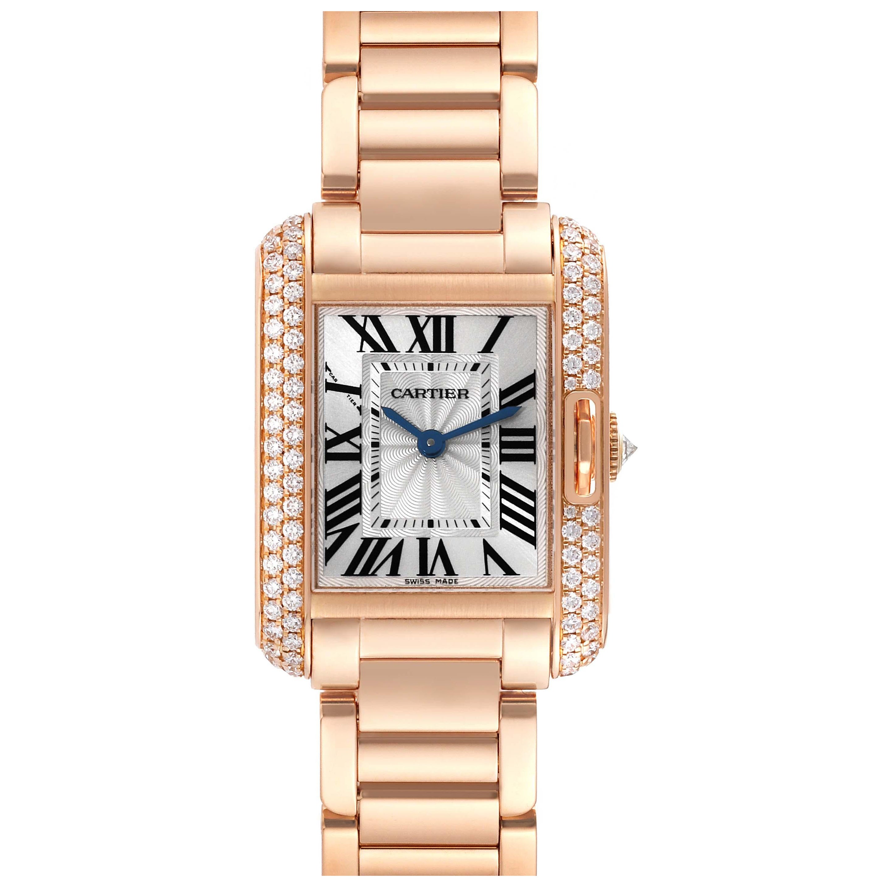 Cartier Tank Anglaise Rose Gold Silver Dial Diamond Ladies Watch WT100002 For Sale