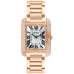 Cartier Tank Anglaise Rose Gold Silver Dial Diamond Ladies Watch WT100002