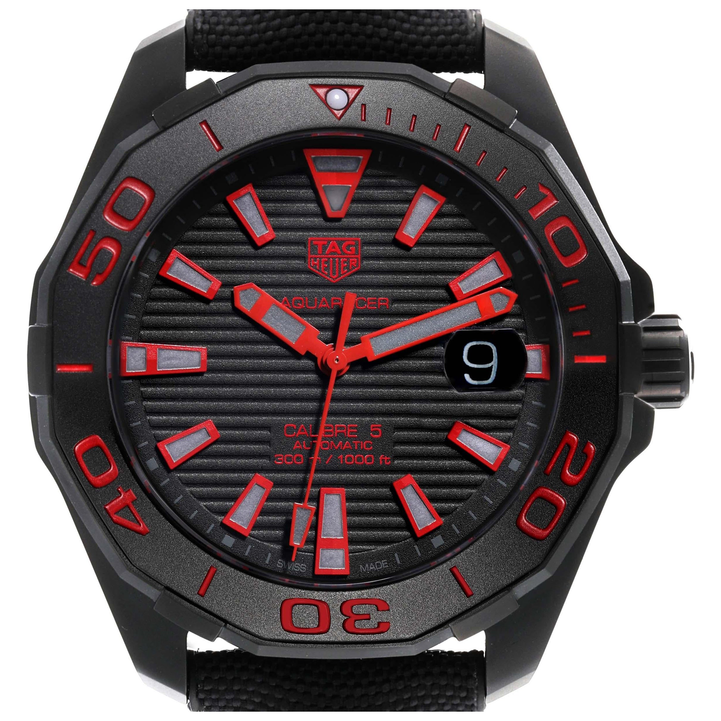 Tag Heuer Aquaracer Kaliber 5 Schwarze Titan Herrenuhr WAY208A Ungetragen im Angebot