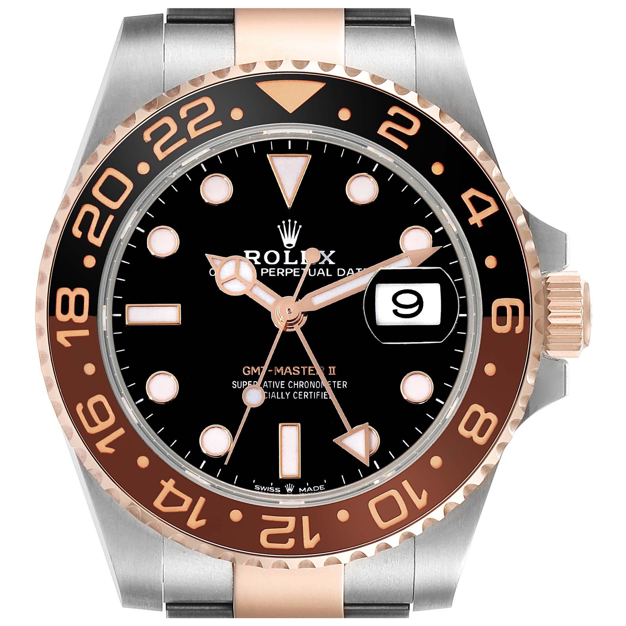 Rolex GMT Master II Root Beer Steel Rose Gold Mens Watch 126711 Box Card For Sale