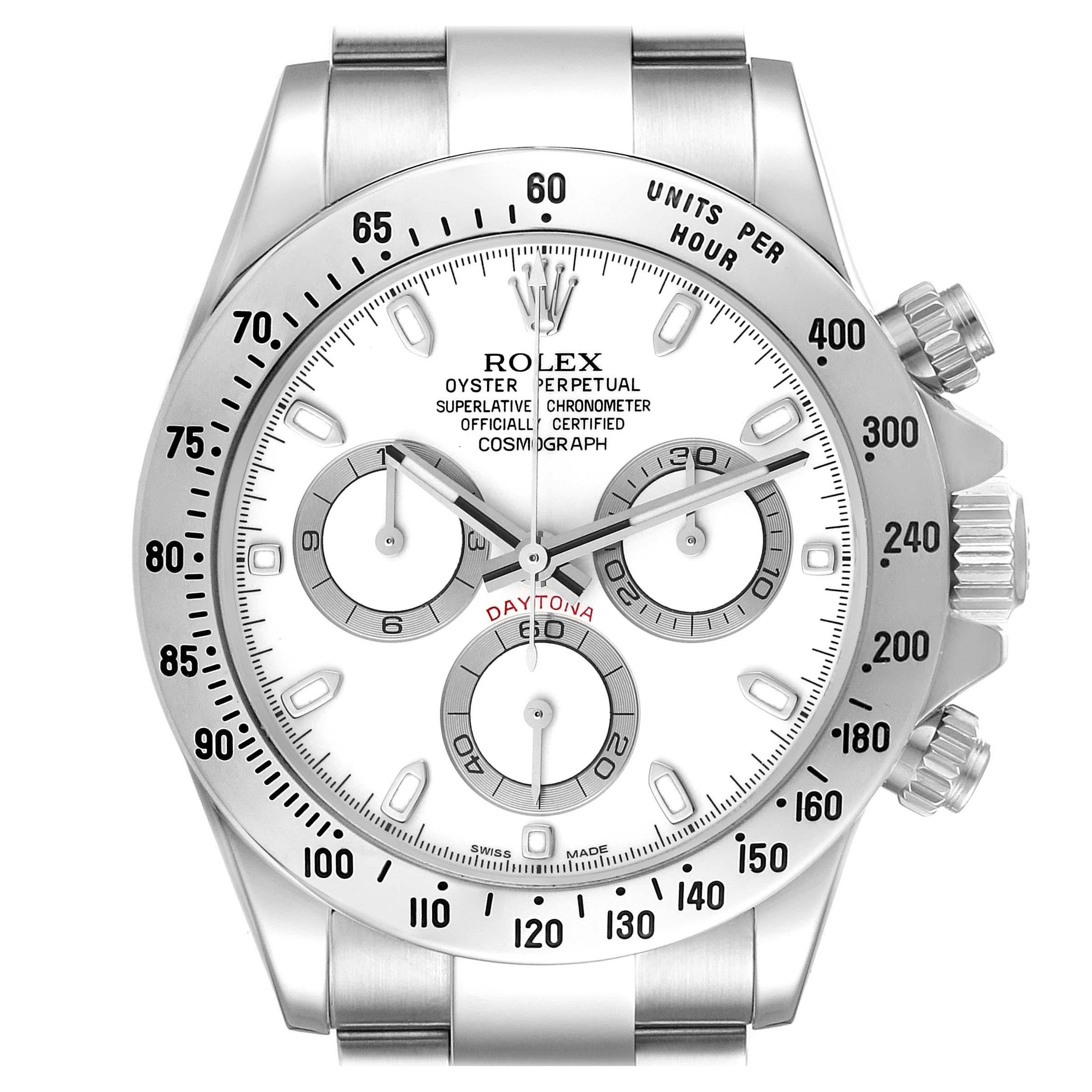Rolex Daytona Montre homme en acier avec cadran blanc et chronographe 116520 en vente