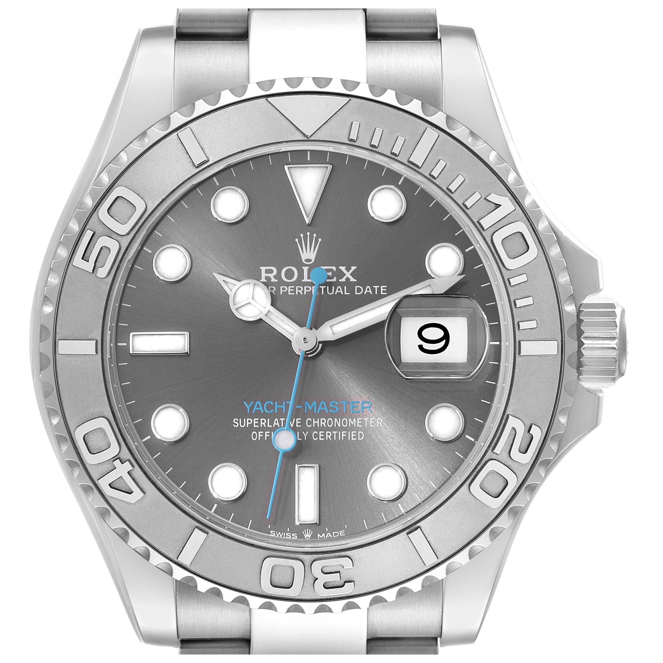 Rolex Montre Yachtmaster en acier avec lunette en platine et cadran en rhodium pour hommes 126622 Boîte