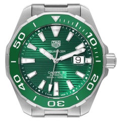 Tag Heuer Aquaracer Green Dial Steel Mens Watch WAY201S Box Card