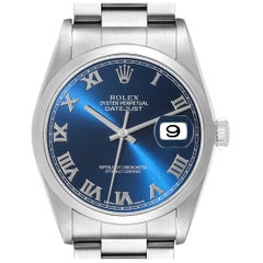 Rolex Datejust Blue Dial Smooth Bezel Steel Mens Watch 16200 Box Papers