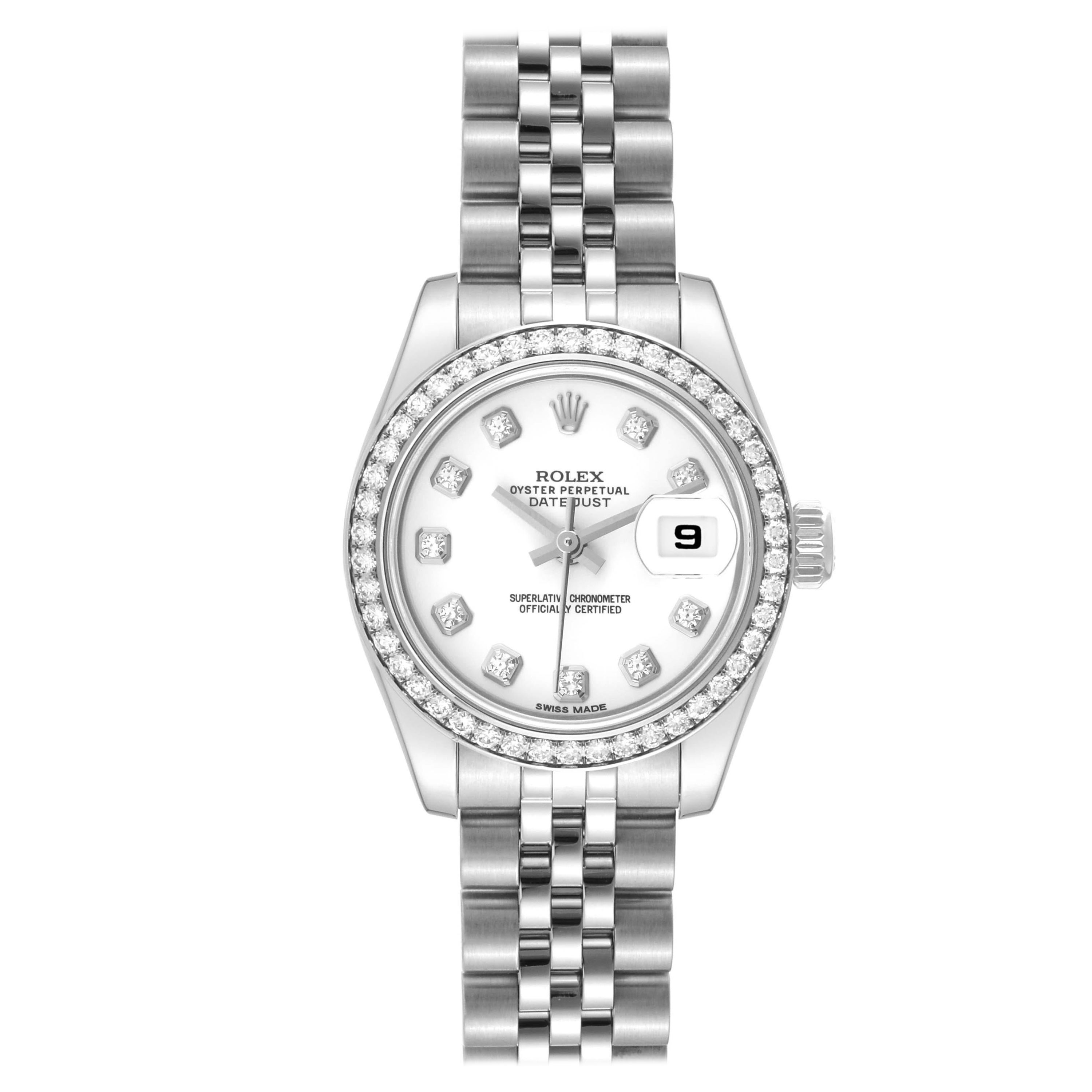 Rolex Datejust 26 Steel White Gold Diamond Ladies Watch 179384 Box Card For Sale
