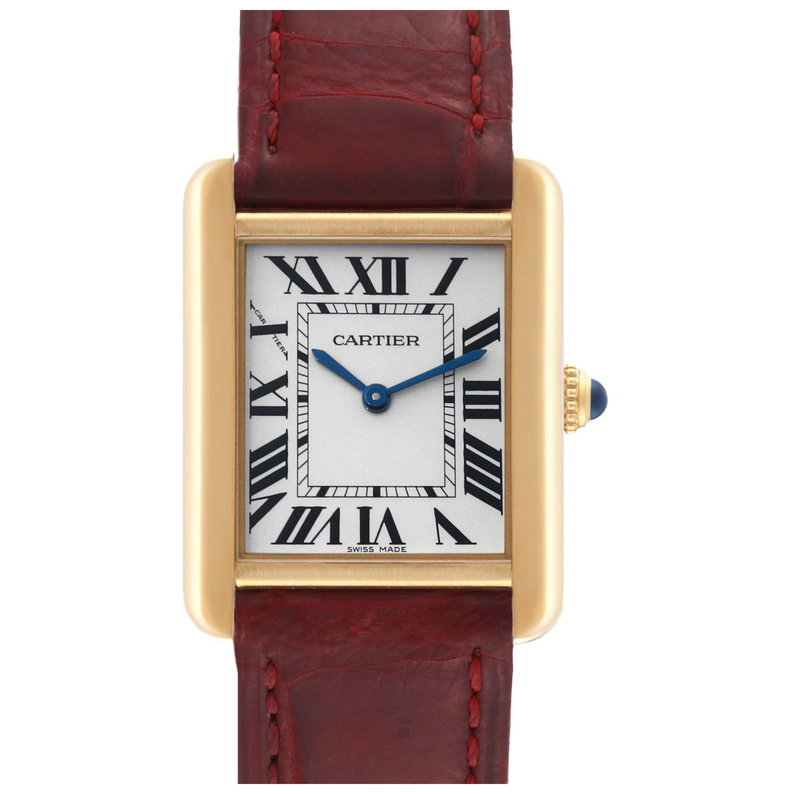 Cartier Tank Solo Yellow Gold Steel Silver Dial Ladies Watch W5200002 For Sale