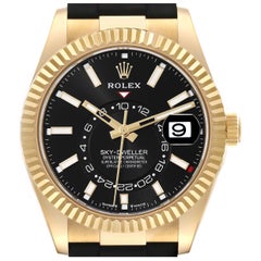 Rolex Sky-Dweller Yellow Gold Black Dial Oysterflex Mens Watch 336238 Box Card