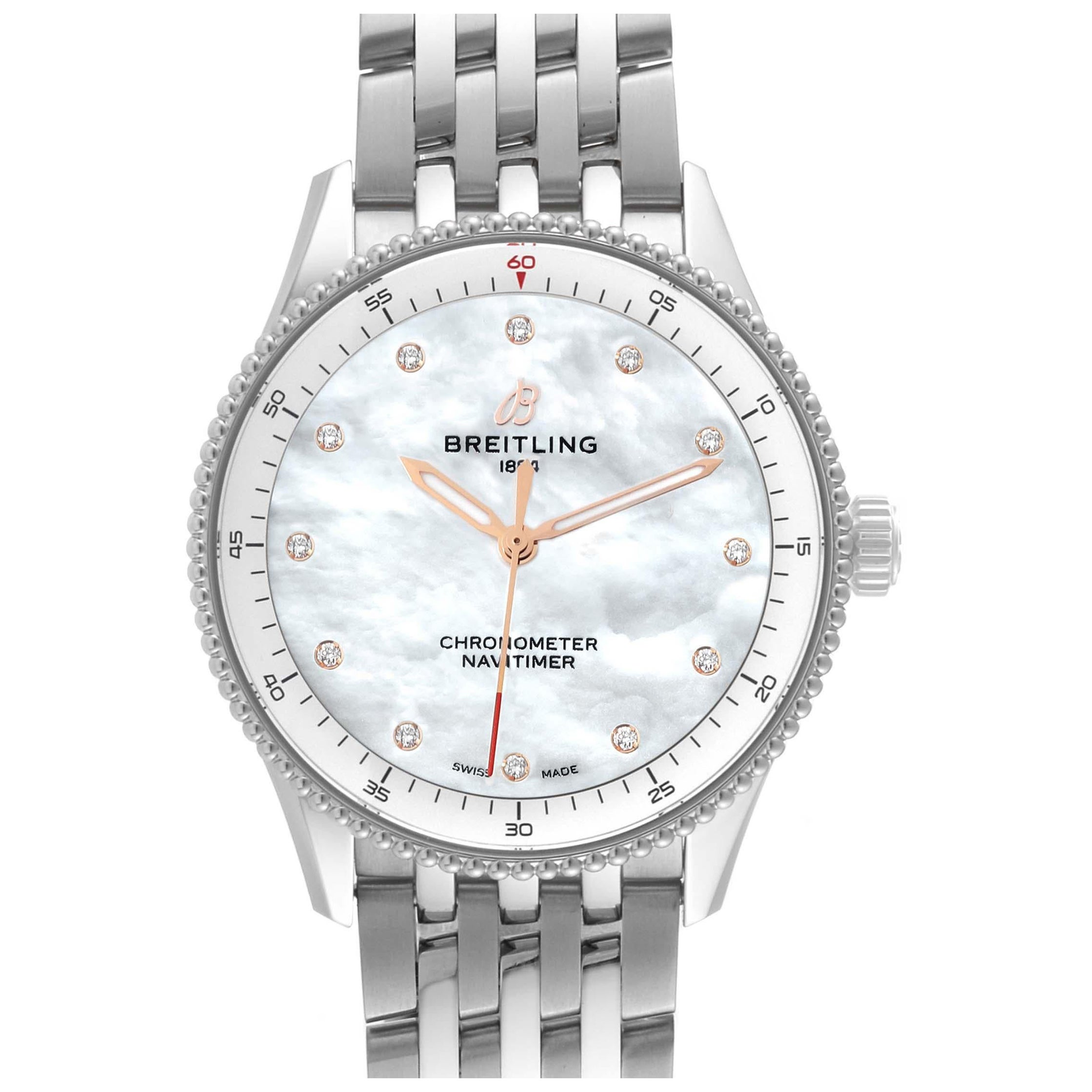 Breitling Navitimer 32 Mother of Pearl Diamond Dial Steel Ladies Watch A77320