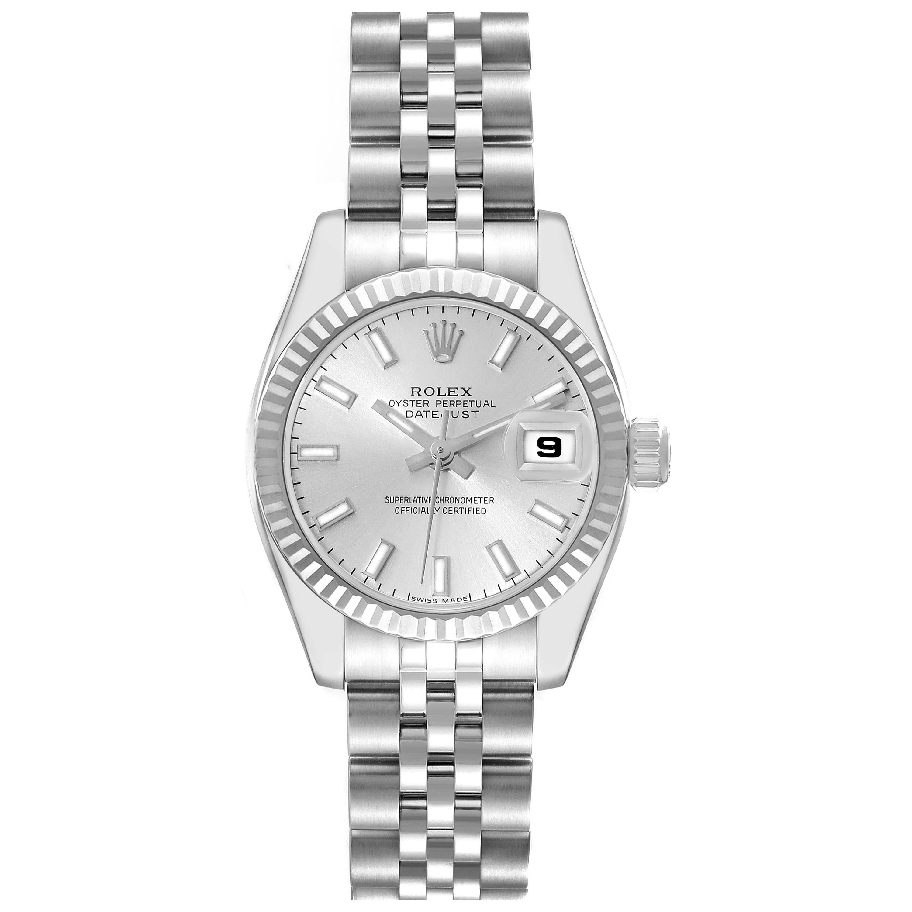 Rolex Datejust Steel White Gold Silver Dial Ladies Watch 179174 Box Papers en vente