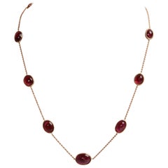 Pink Tourmaline Cabochons and Gold Necklace Created by Marion Jeantet