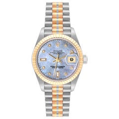 Rolex President Tridor White Yellow Rose Gold MOP Diamond Ladies Watch 69179