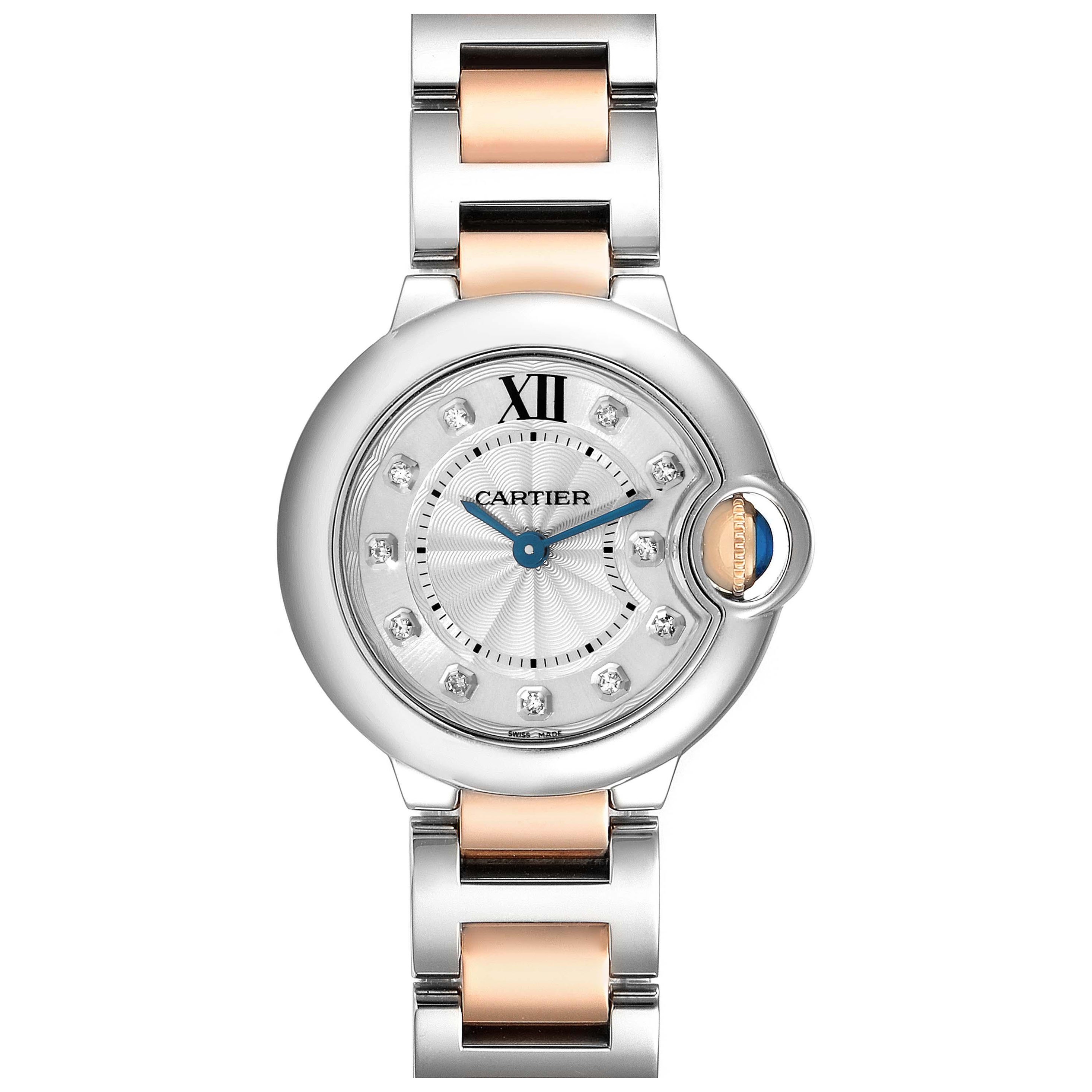 Cartier Montre Ballon pour femme en acier bleu, or rose et diamants WE902030 en vente