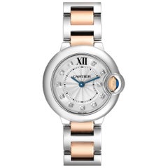 Cartier Montre Ballon pour femme en acier bleu, or rose et diamants WE902030