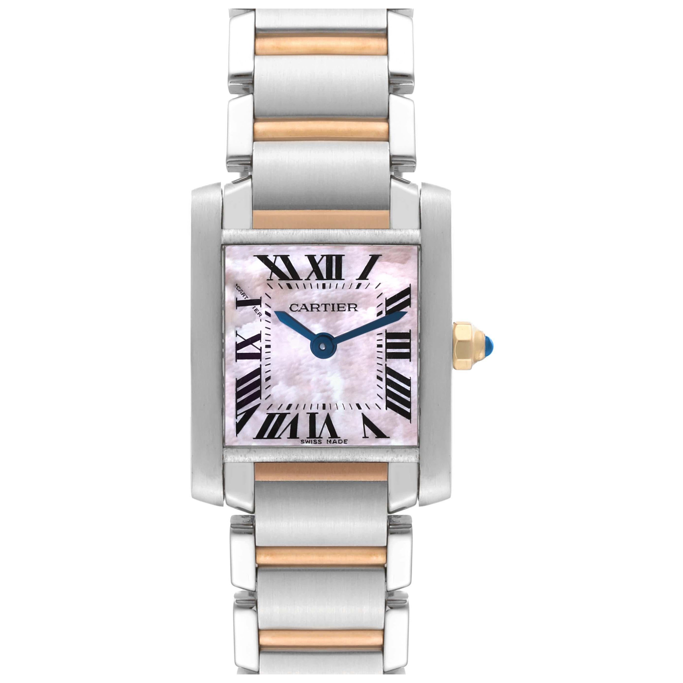 Cartier Tank Francaise Steel Rose Gold Mother of Pearl Ladies Watch W51027Q4 For Sale