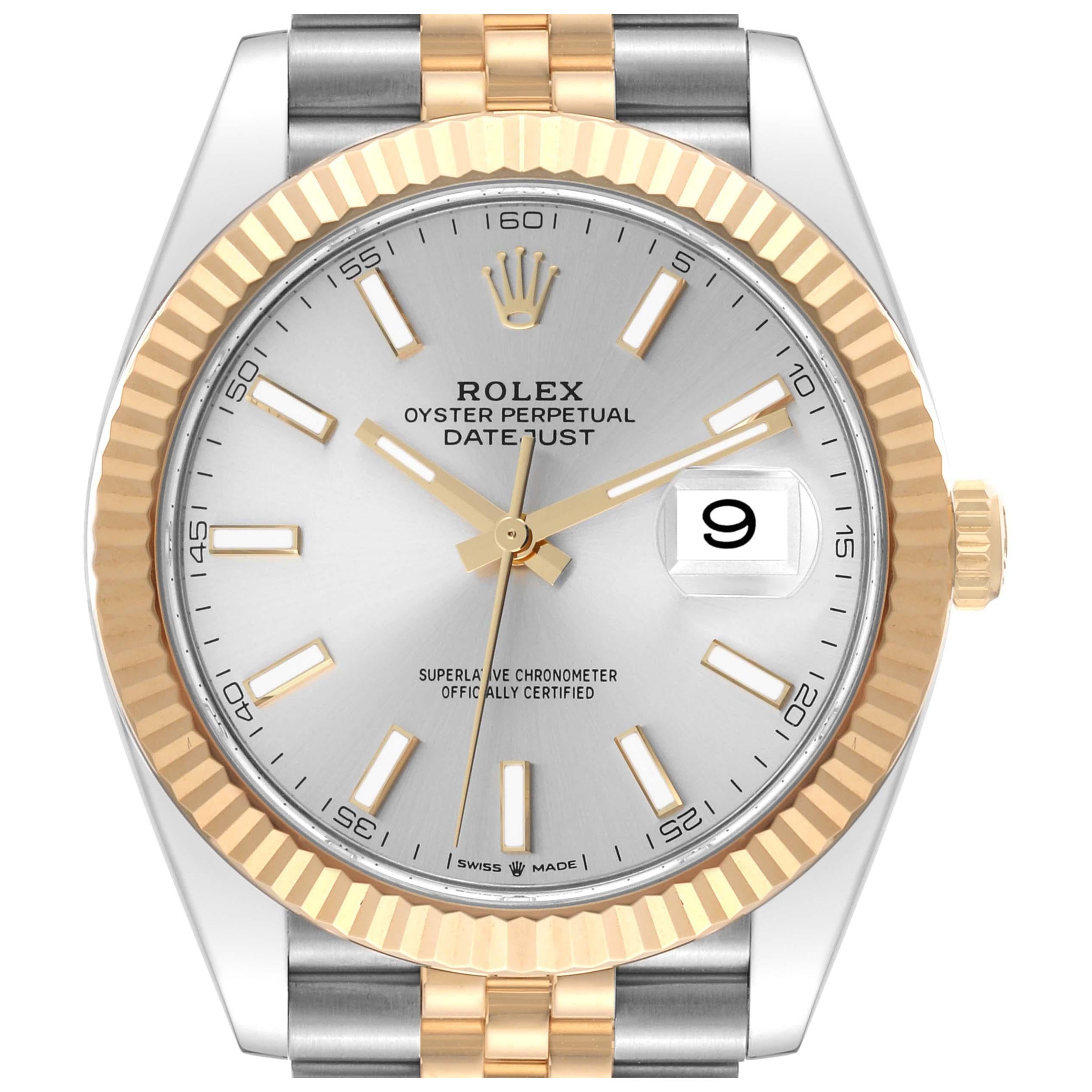 Rolex Montre Datejust 41 en acier, or jaune et cadran argenté pour hommes 126333