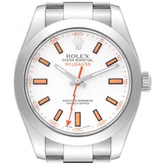 Rolex Milgauss Weißes Zifferblatt Orange Markers Stahl-Herrenuhr 116400