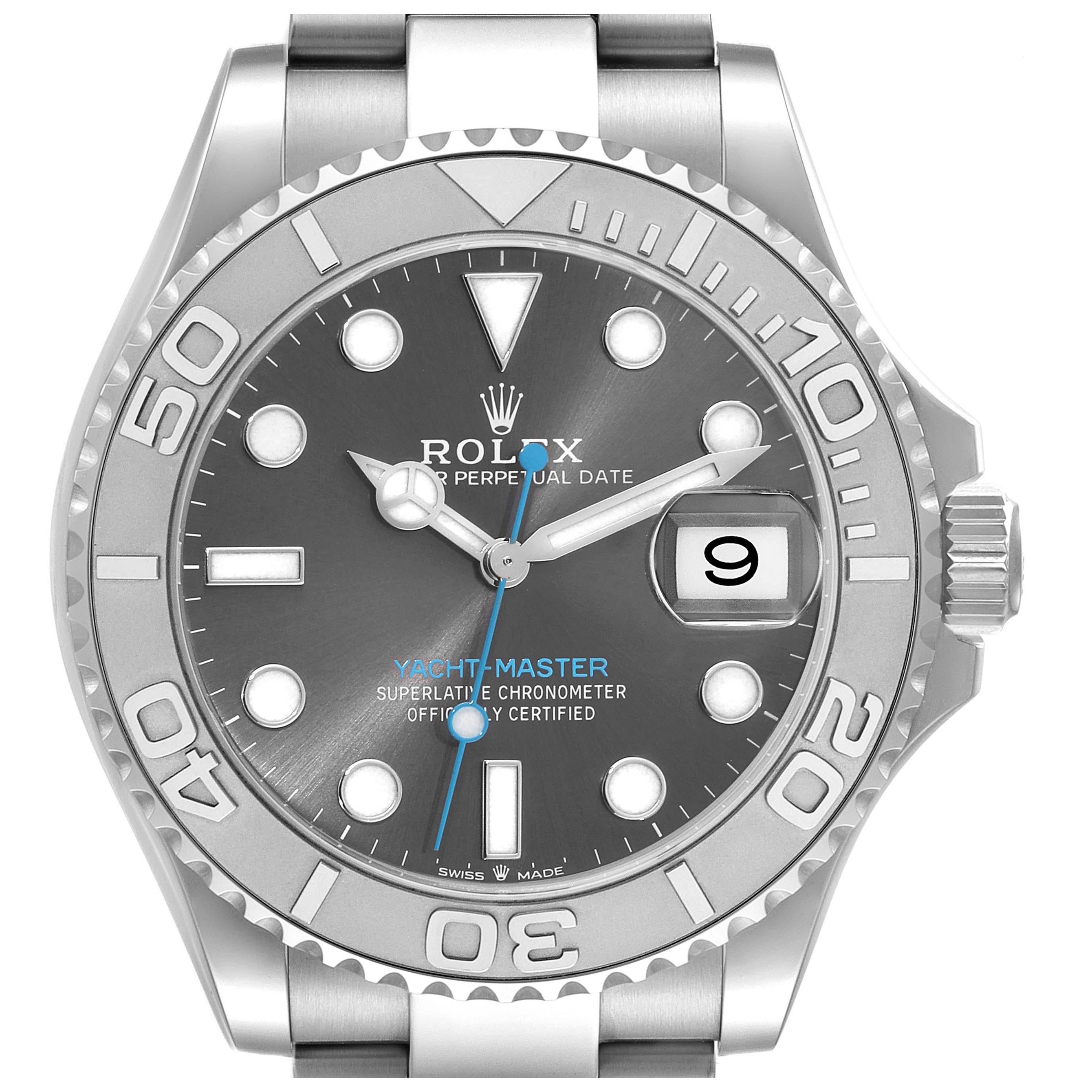 Rolex Yachtmaster Steel Platinum Bezel Rhodium Dial Mens Watch 126622 Box Card For Sale