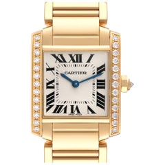 Cartier Tank Francaise Midsize Yellow Gold Diamond Watch WJTA0025 Box Card