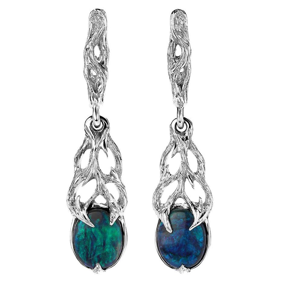 Boucles d'oreilles Opale noire or blanc Bleu fluo Personne spéciale cadeau de mariage bijoux en vente
