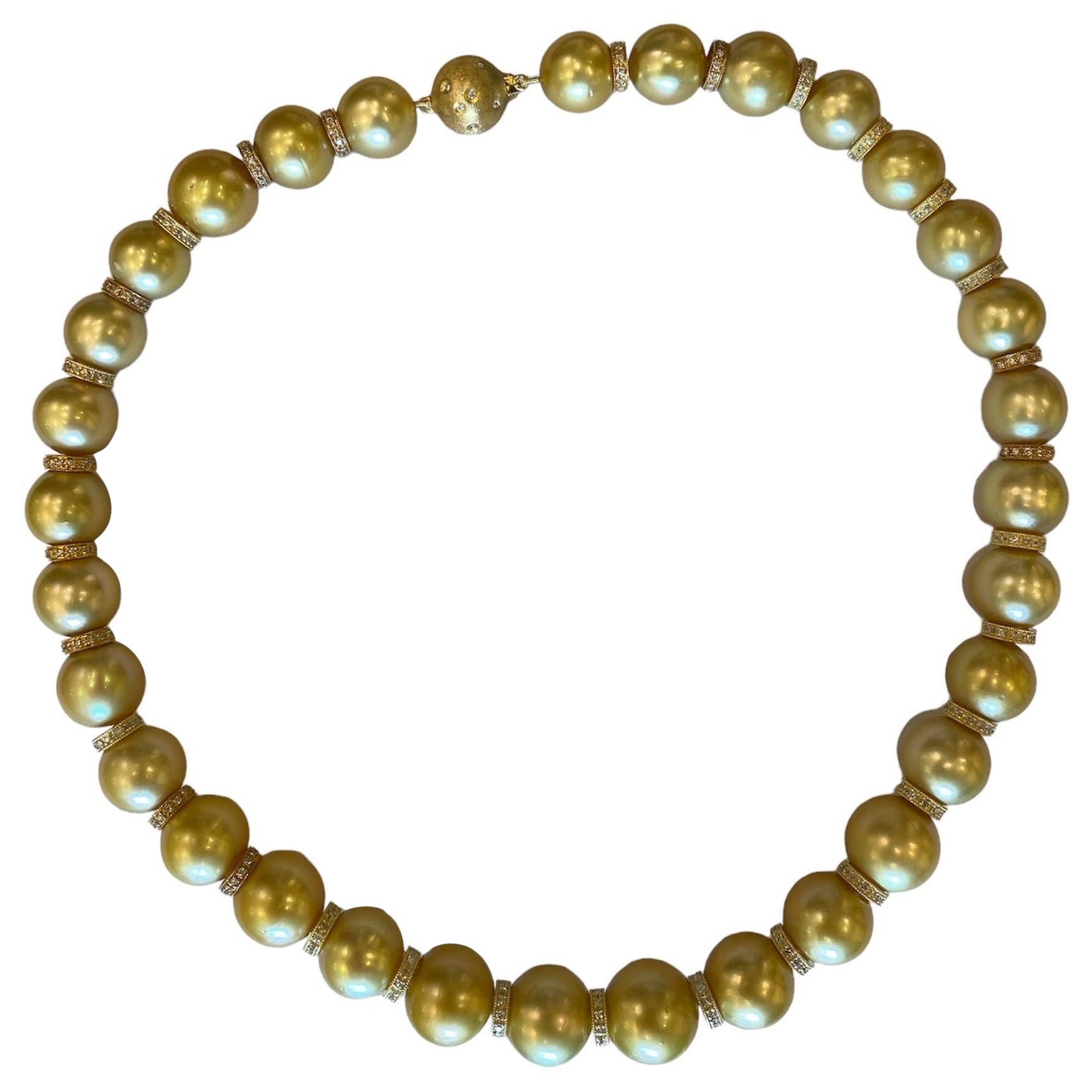 Golden South Seas Pearl Necklace with Diamond and Gold