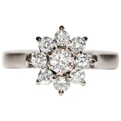 Jolie bague vintage d'origine des années 1990 en or 18 carats décorée de diamants naturels