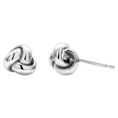 Fourteen Karat White Gold Love Knot 0.30 InchStud  Earrings Measuring 0.30 inch 