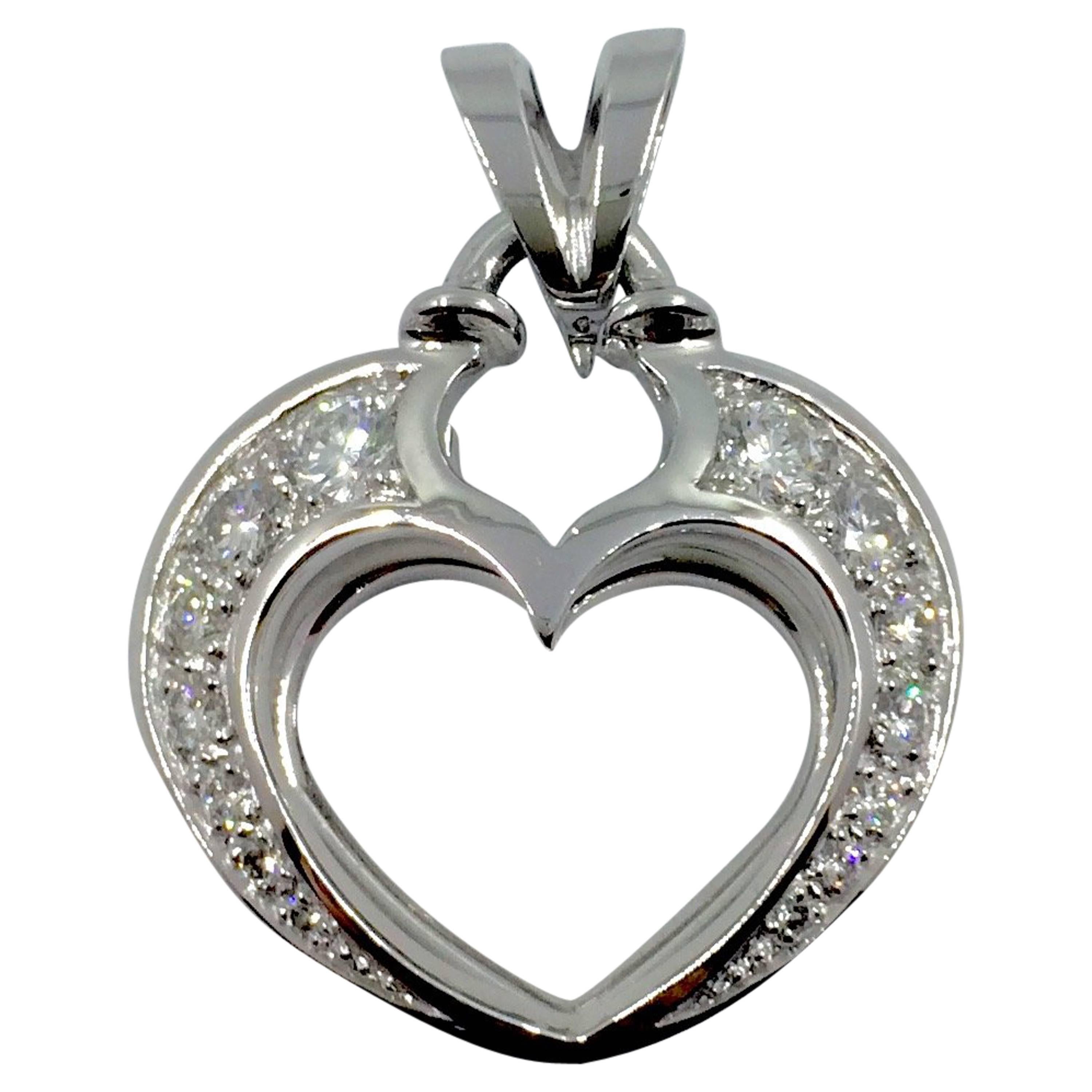 Diamond Gold Open Heart Pendant For Sale