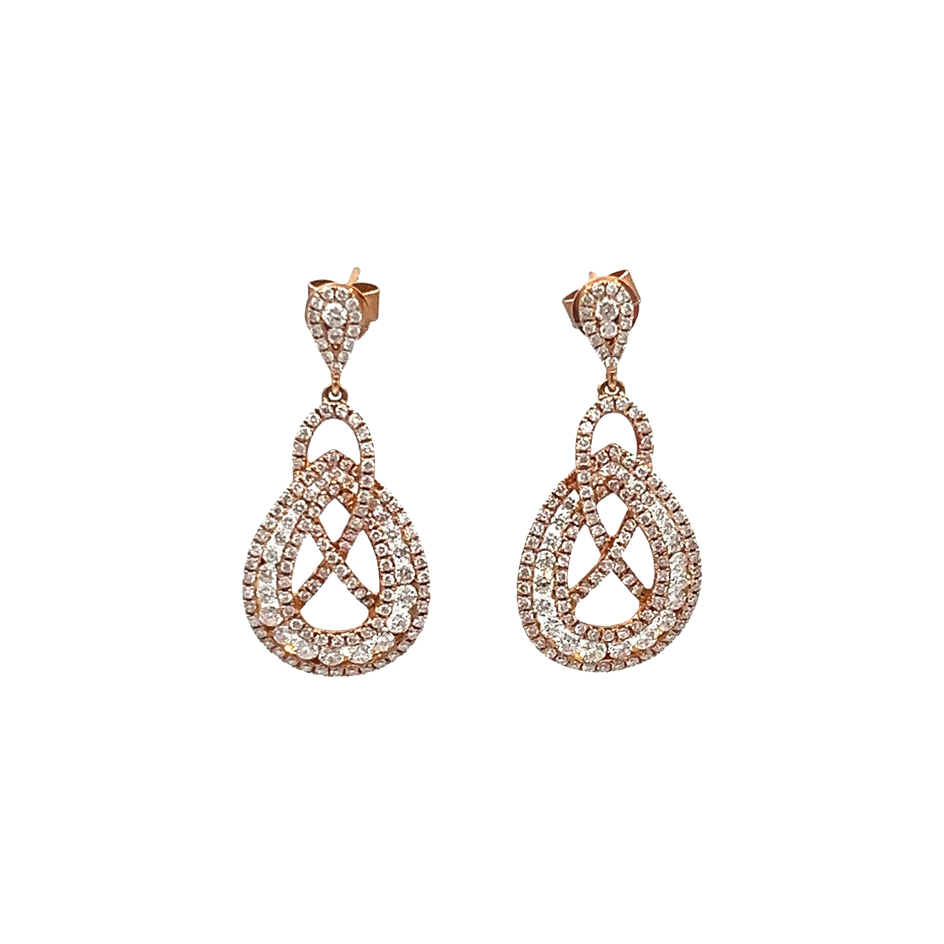3.66 ct Rose Gold Dangle Earrings For Sale