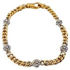 0.75 Carats Natural Diamond Cuban Bracelet 14 Karat Yellow and White gold