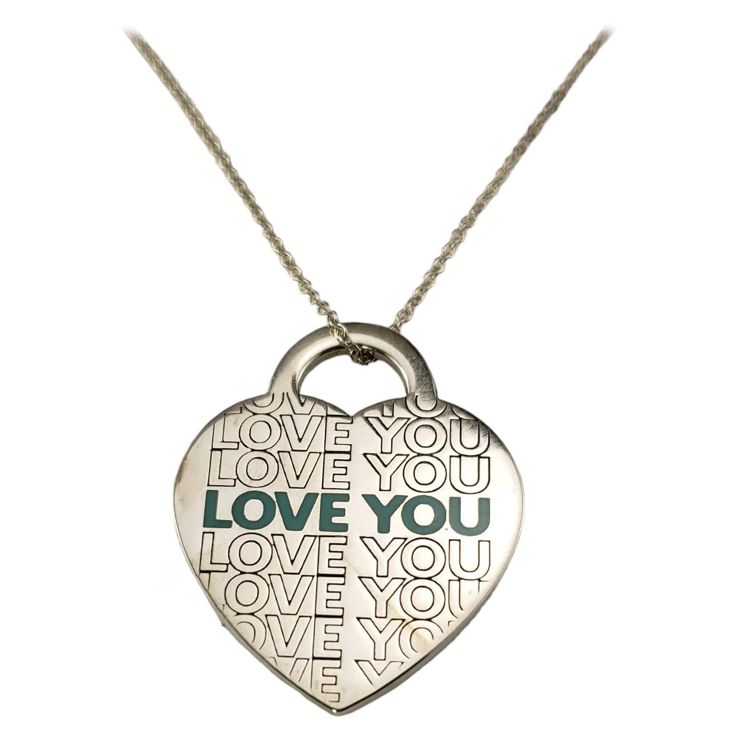 Tiffany & Co. Sterling Silver "Love You" Heart Pendant Necklace Box #17084