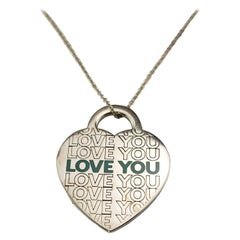 Used Tiffany & Co. Sterling Silver "Love You" Heart Pendant Necklace Box #17084