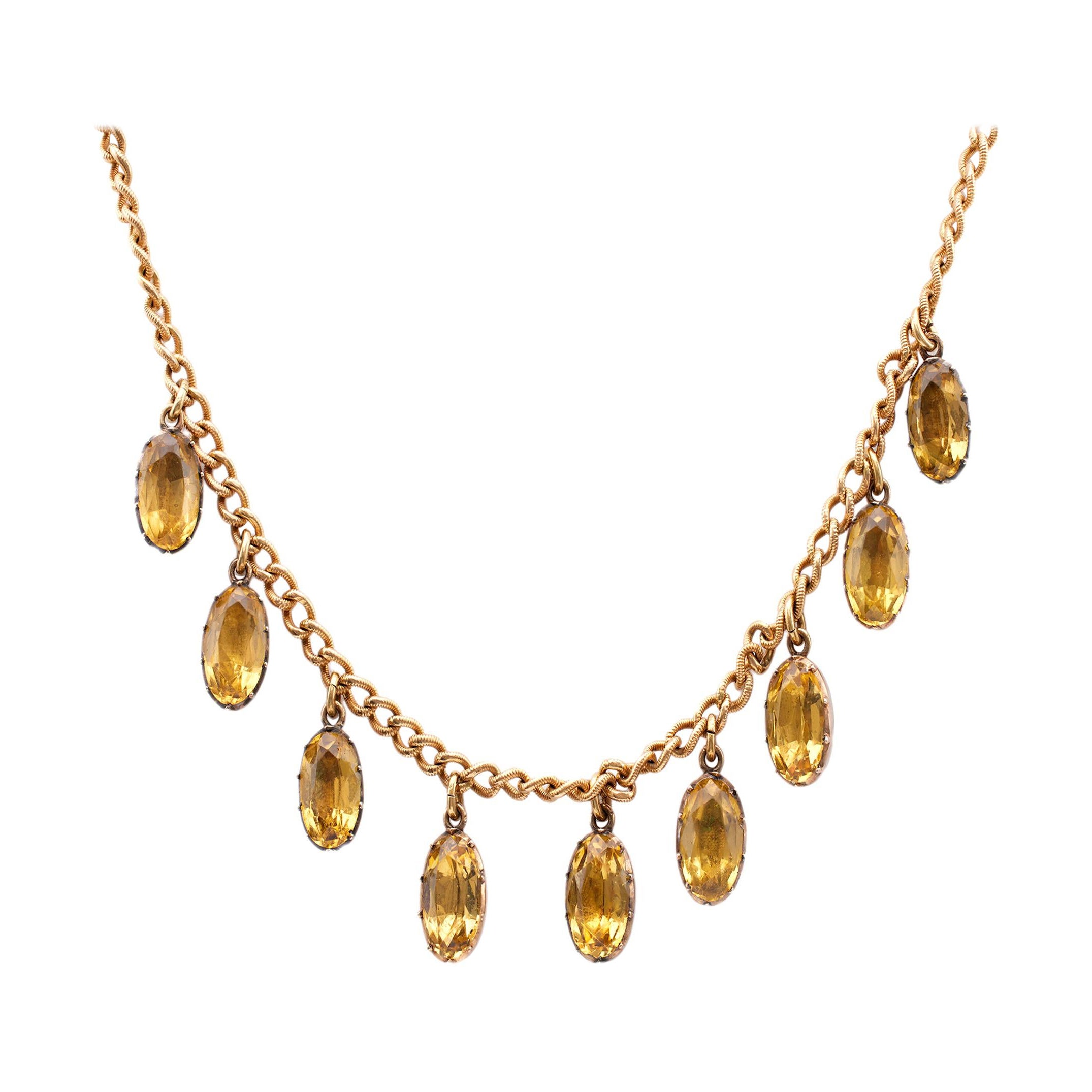 Victorian Citrine 14k Yellow and Rose Gold Necklace For Sale