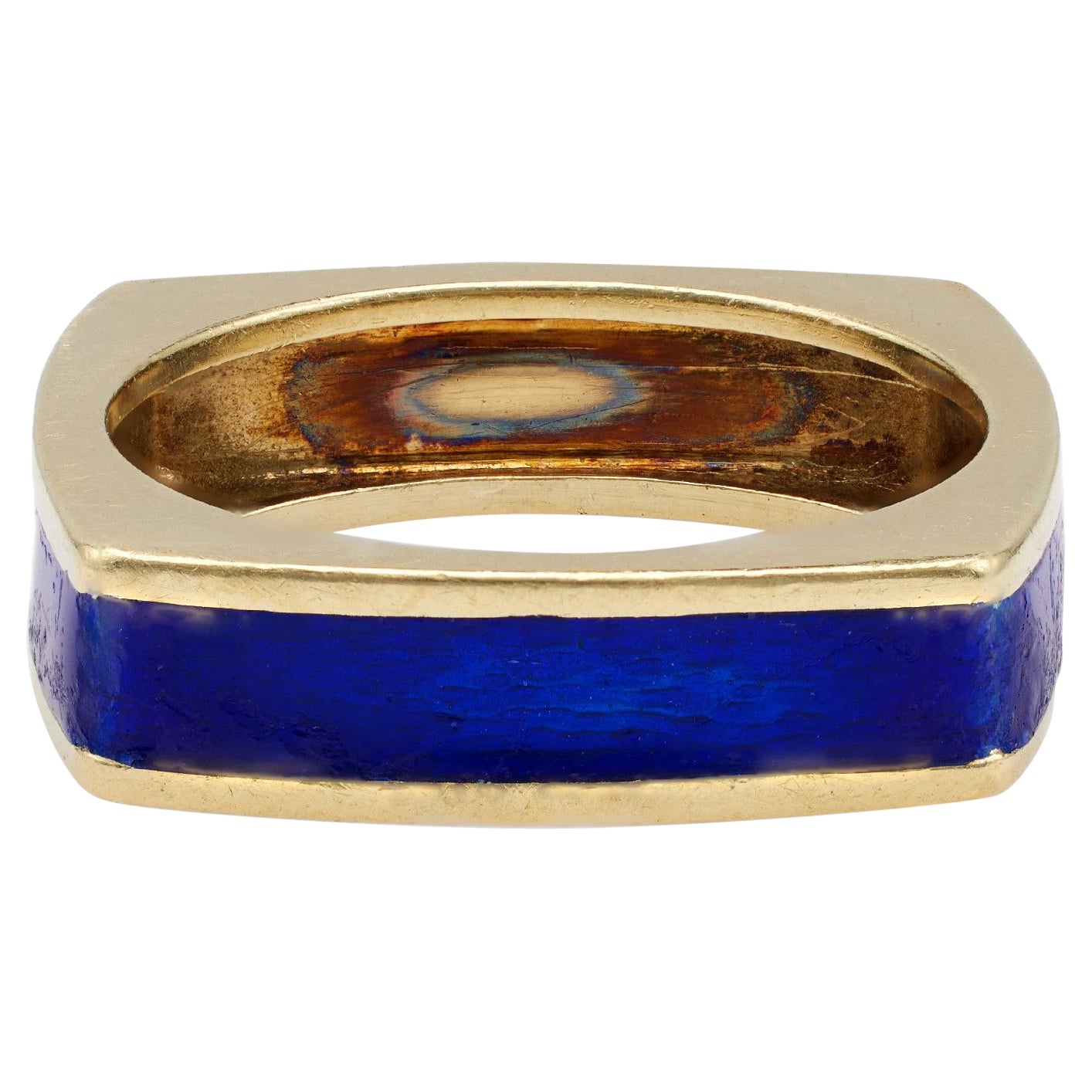Vintage Boris LeBeau Blue Enamel 14k Yellow Gold Ring