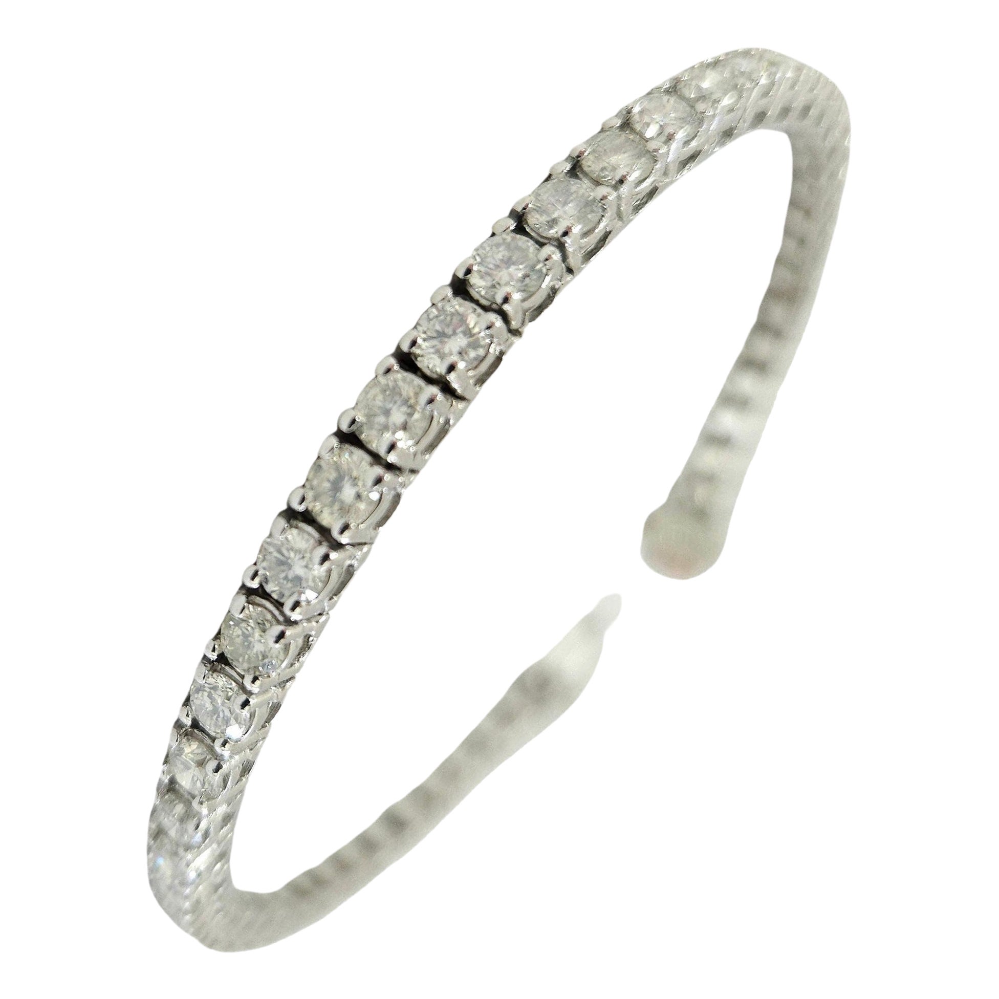 Bracelet de tennis en or blanc 14 carats avec diamants ronds taillés en brillant de 7,10 carats