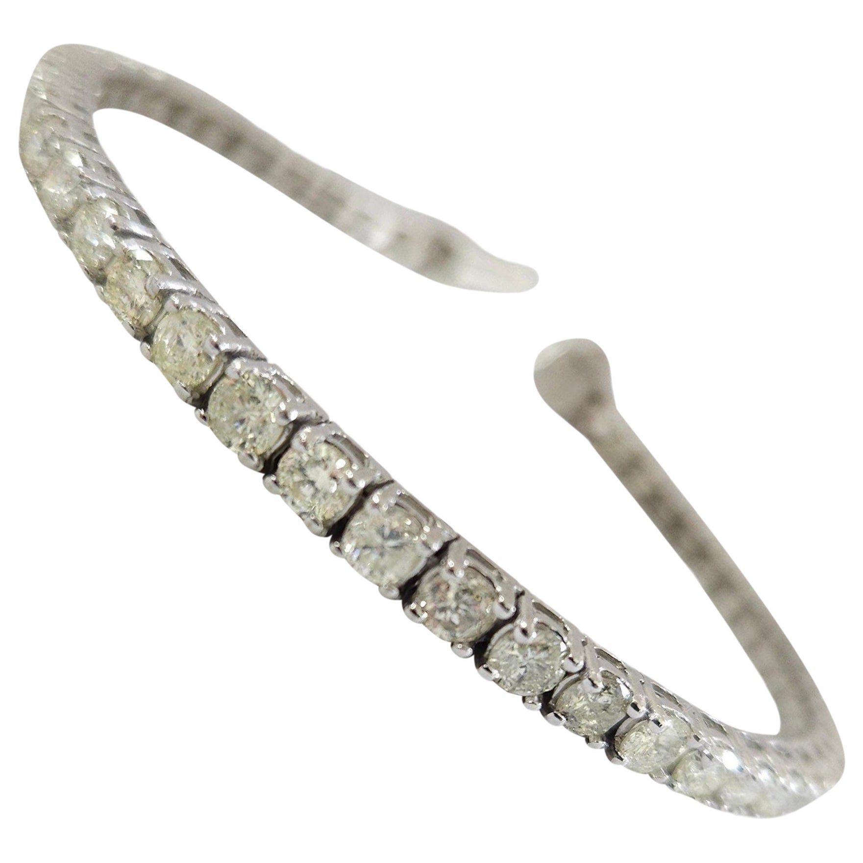 7.50 Carat Round Brilliant Cut Diamond Tennis Bracelet 14 Karat White Gold For Sale