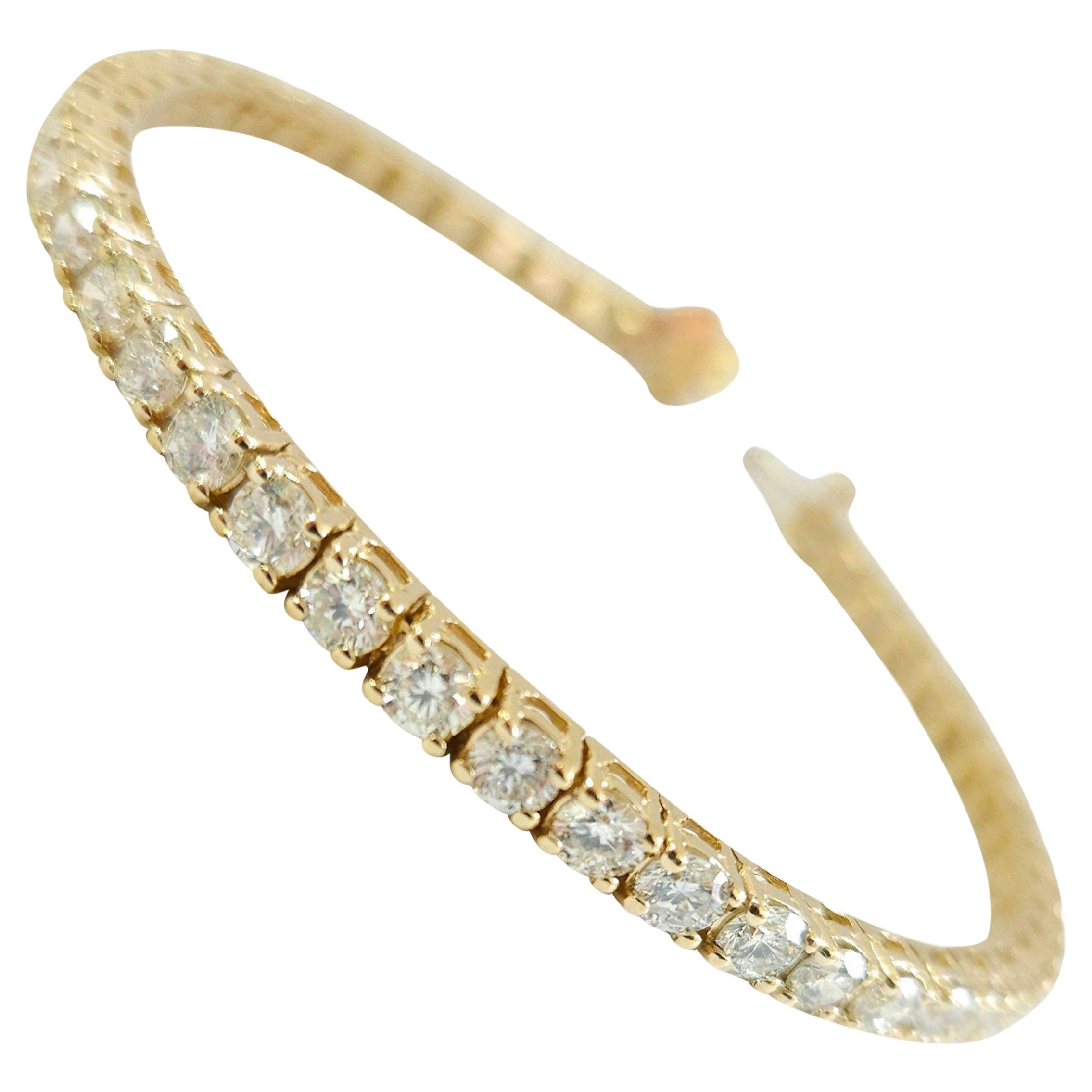 Bracelet de tennis en or jaune 14 carats avec diamants ronds taillés en brillant de 7,49 carats en vente