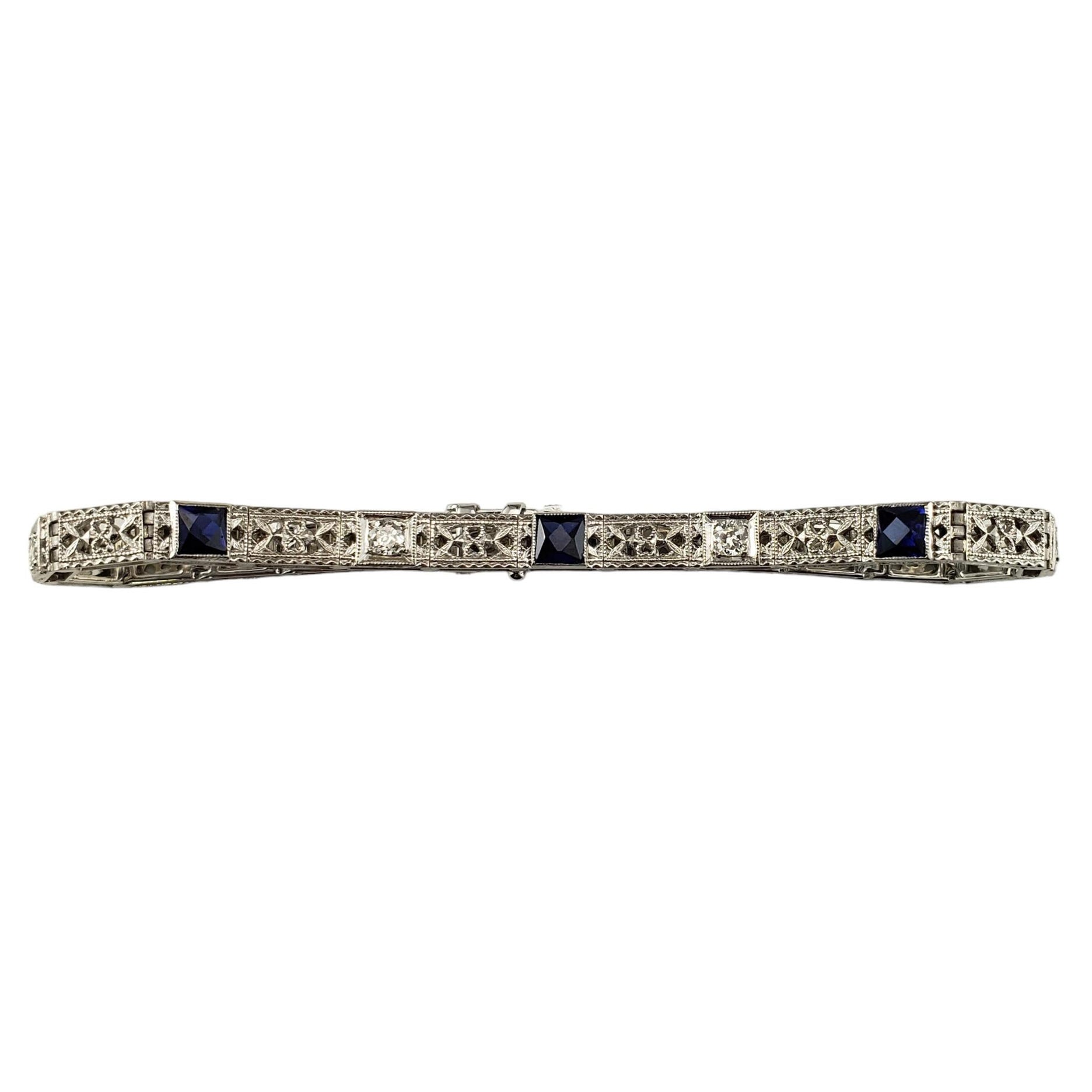 14K White Gold Lab Created Sapphire and Diamond Bracelet #17071 For Sale