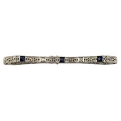 Vintage 14K White Gold Lab Created Sapphire and Diamond Bracelet #17071