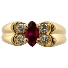 Used Van Cleef & Arpels Fine Vivid Red Ruby & Diamond Butterfly Marquise Ring