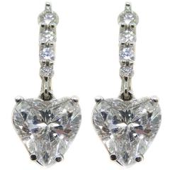 2.77 Carats GIA Cert Heart Shaped Diamonds Gold Drop Earrings