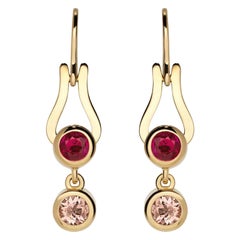 Nathalie Jean Contemporary Ruby Tourmaline Gold Articulated Drop Dangle Earrings