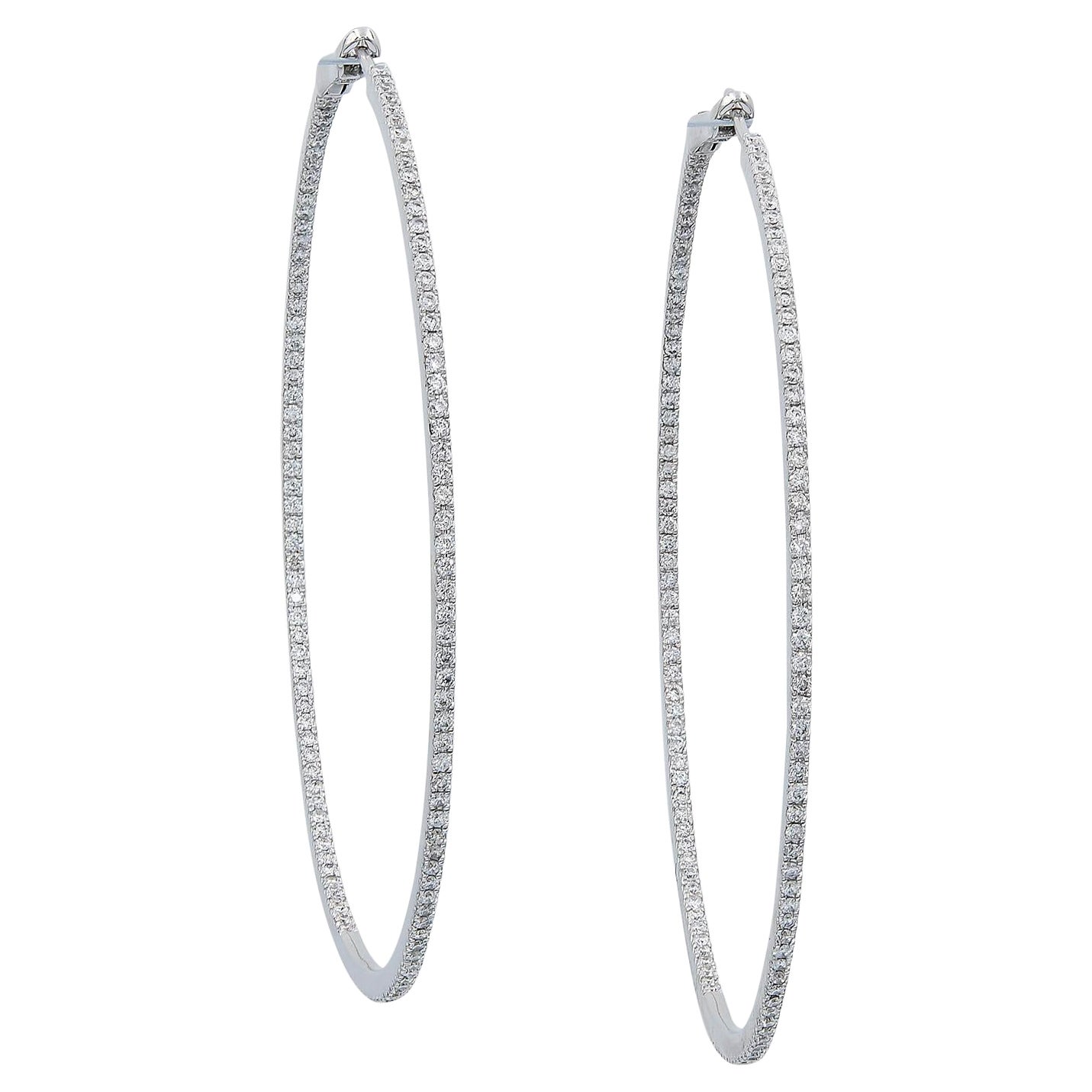 Diamond Inside-Out Hoop Earrings in 18k Gold For Sale