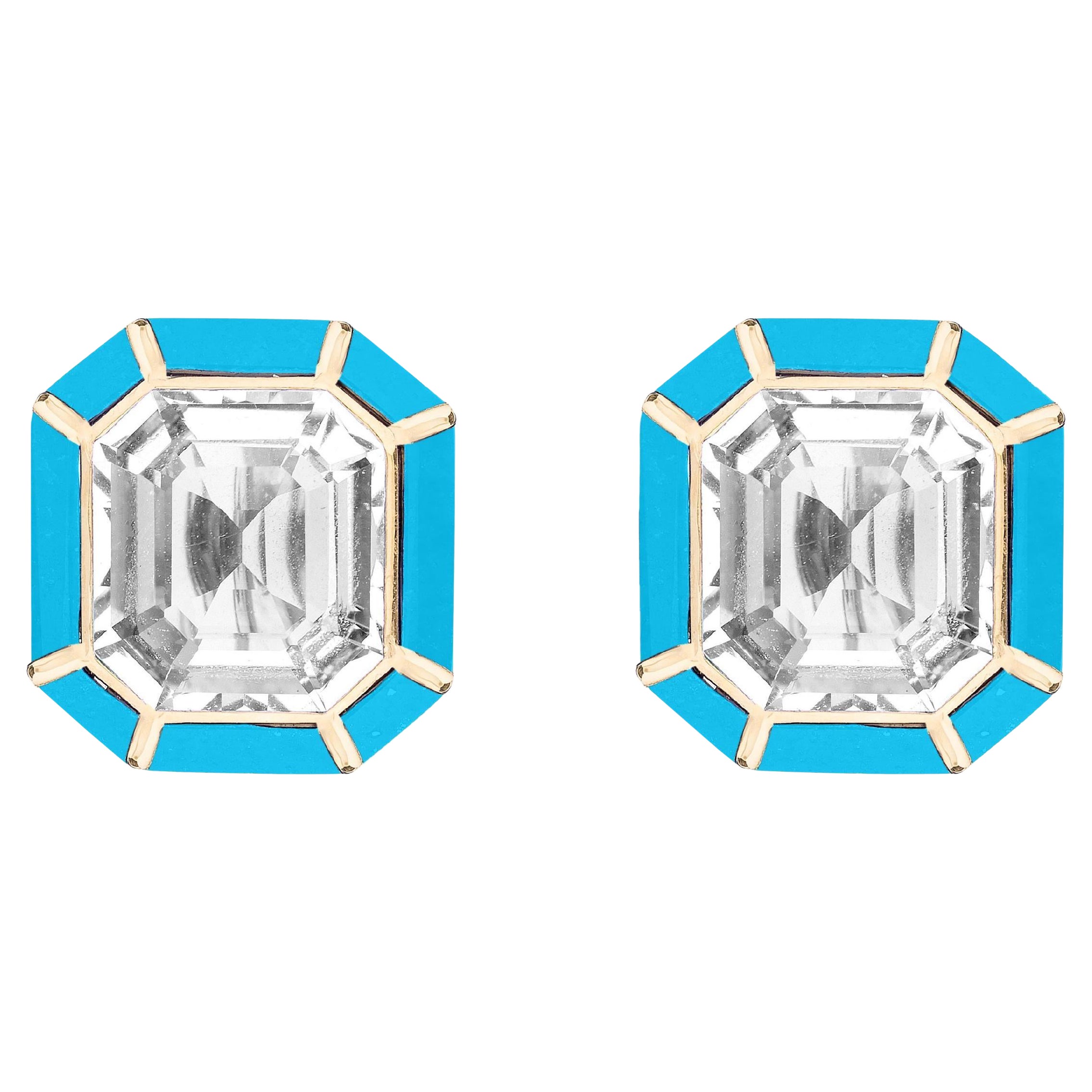 Goshwara Rock Crystal & Turquoise Inlay Stud Earrings For Sale