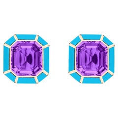 Goshwara Amethyst & Turquoise Inlay Stud Earrings