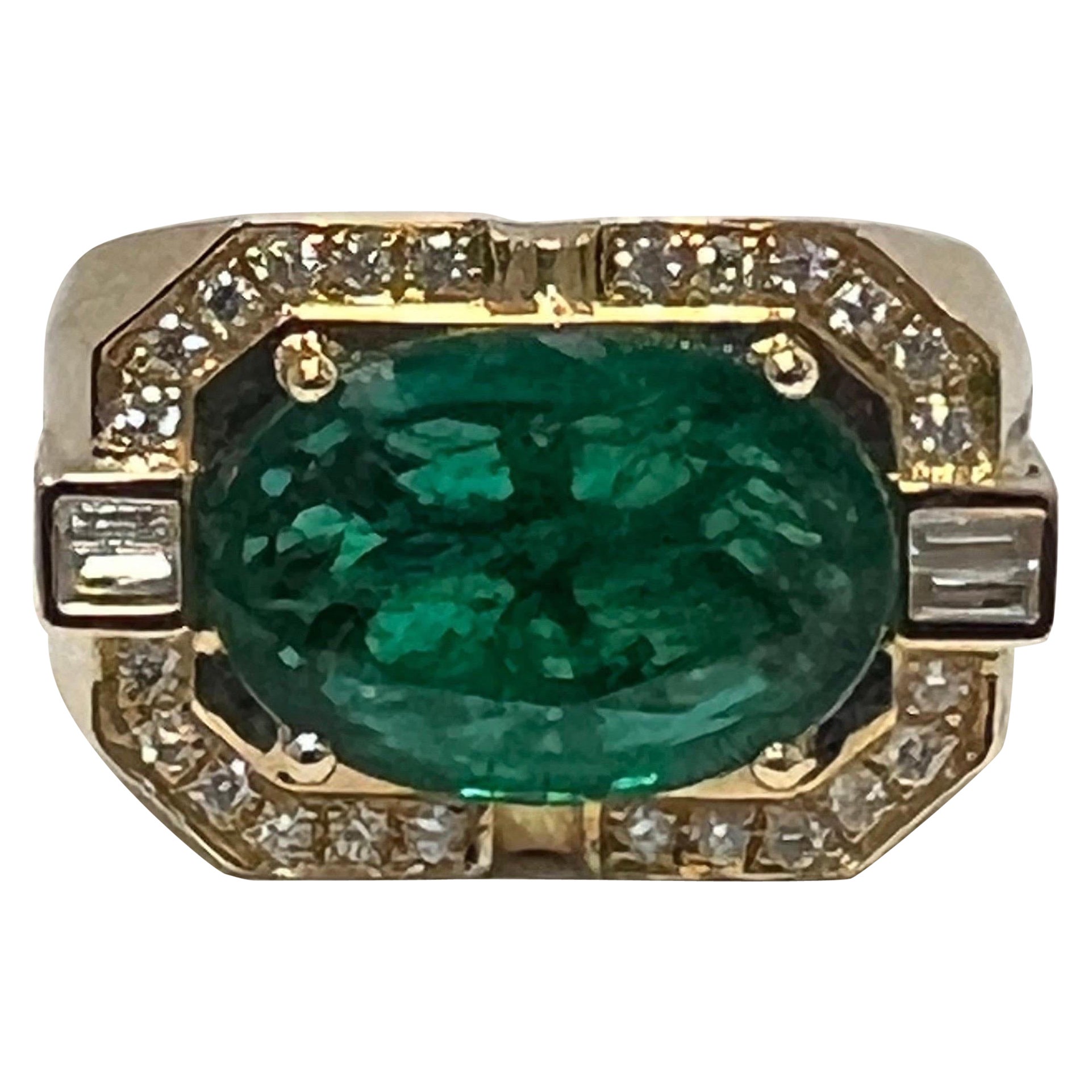 7.40 Carat Oval Emerald Mens Ring  For Sale