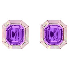 Ohrstecker aus Goshwara mit Amethyst- und rosa Opal-Intarsien