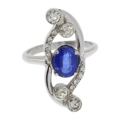 Art Deco Style Kyanite Diamond Gold Cocktail Ring