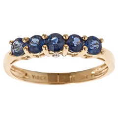 1,13 Karat Rundschliff Blauer Saphir Diamant-Akzente 14K Gelbgold Ring