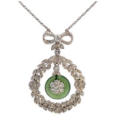 Art Deco Diamant- und Jade-Anhänger-Halskette