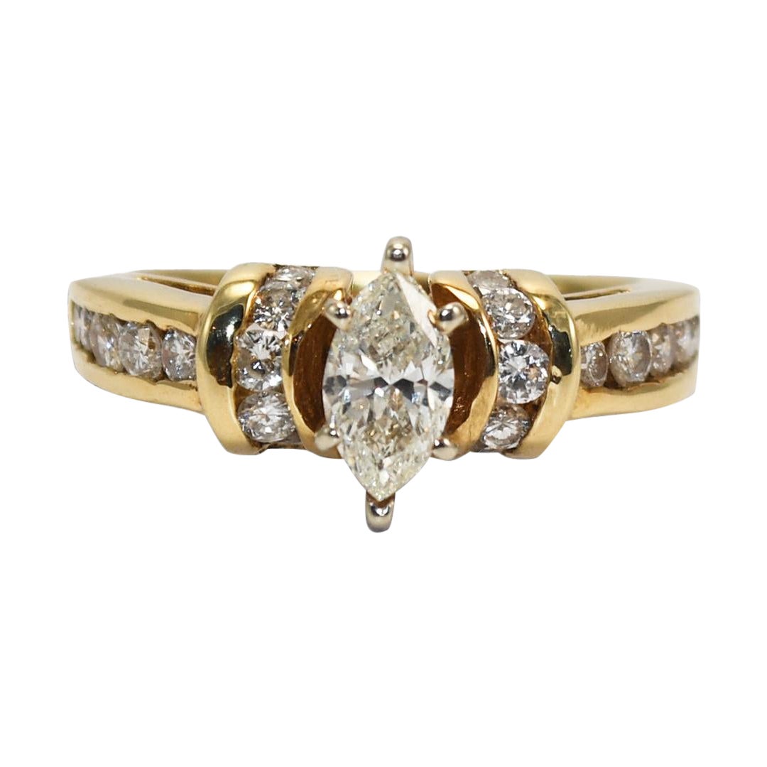 14K Yellow Gold Marquise Diamond Engagement Ring For Sale